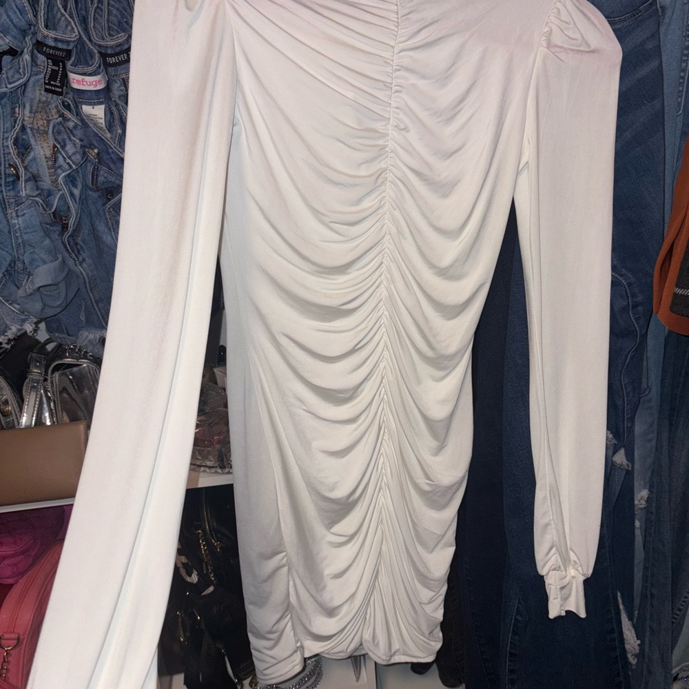 PrettyLittleThing White Long Sleeve Dress